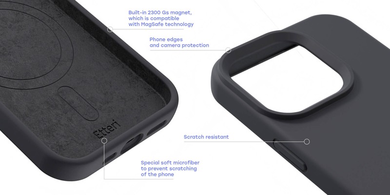 Husa Etteri Silicone Mag pentru iPhone 16 Pro, Carcasa magnetica, Negru