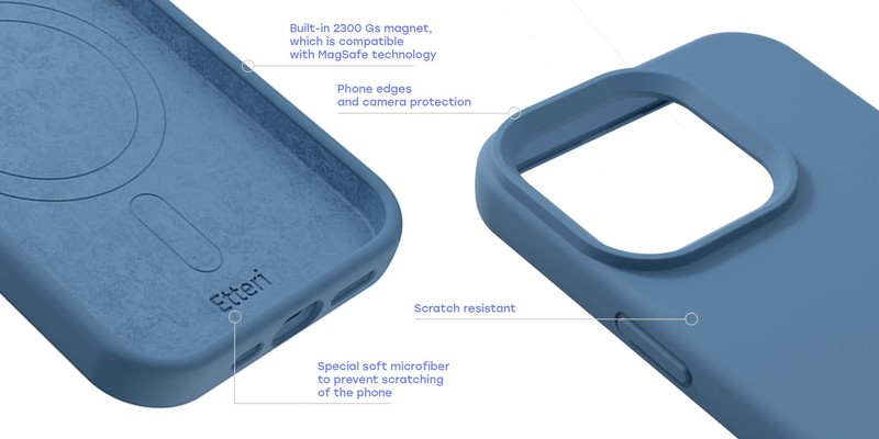 Husa Etteri Silicone Mag pentru iPhone 13, Carcasa magnetica, Albastru