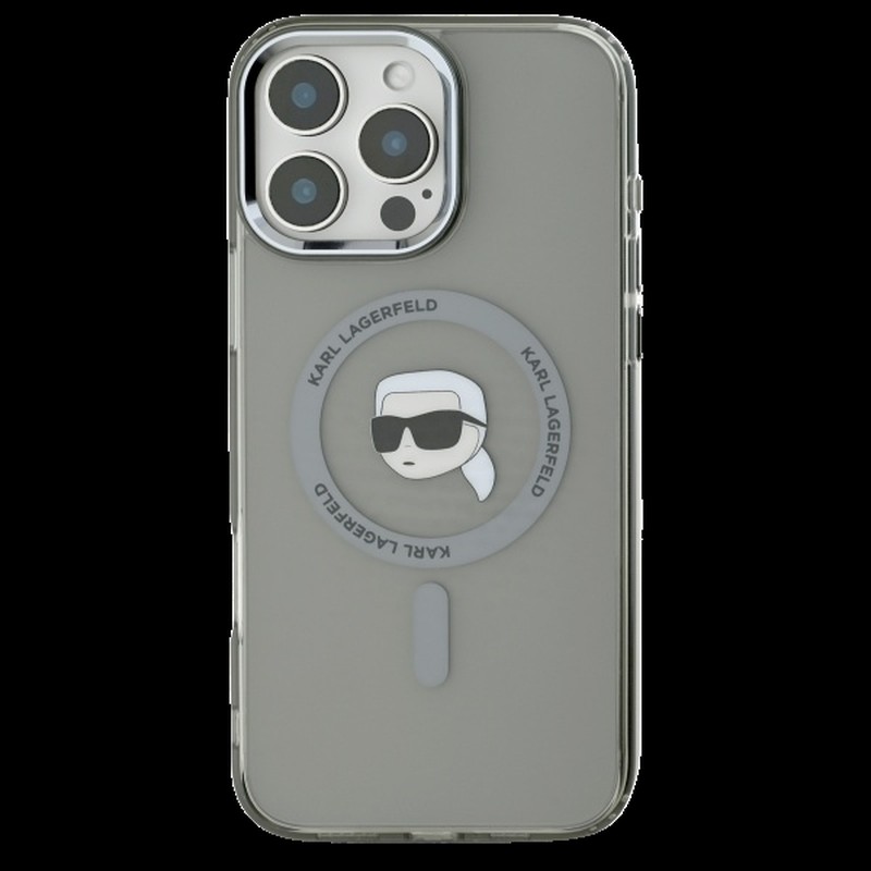 Husa Karl Lagerfeld Iml Metal Karl Head pentru iPhone 16 Pro, Carcasa magnetica, Negru