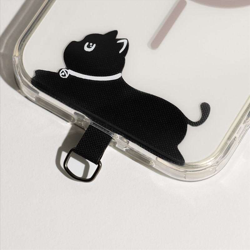 Ornament telefon cu design Cat, cu insertie din nailon sub carcasa husei, cu inel metalic de prindere exterior pentru atasarea la snur, lant sau curea si personalizare