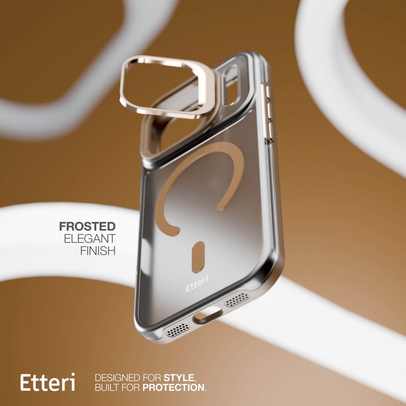 Husa Etteri Morning Fog pentru iPhone 16 Pro Max, Carcasa magnetica, functia de suport, buton metalic, PC, TPU (poliuretan termoplastic), Maro