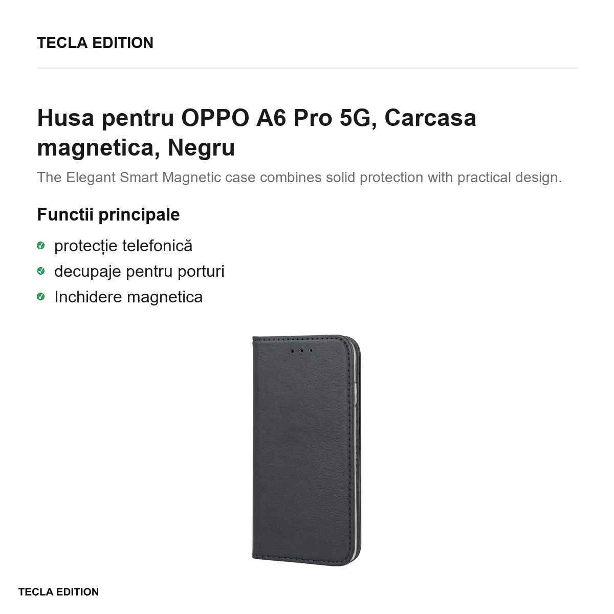 Husa Smart Magnetic pentru OPPO A6 Pro 5G, tip carte cu inchidere magnetica, Negru [1]
