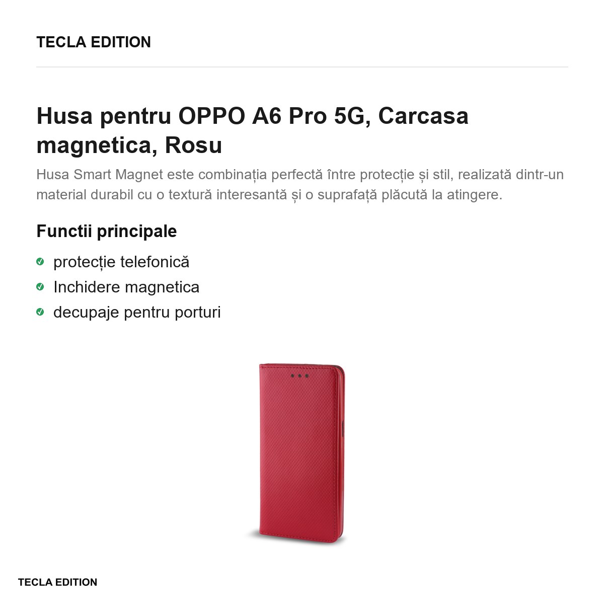 Husa Smart Magnet pentru OPPO A6 Pro 5G, tip carte cu inchidere magnetica, Rosu [1]