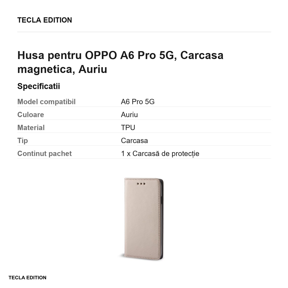 Husa Smart Magnet pentru OPPO A6 Pro 5G, tip carte cu inchidere magnetica, Auriu [2]