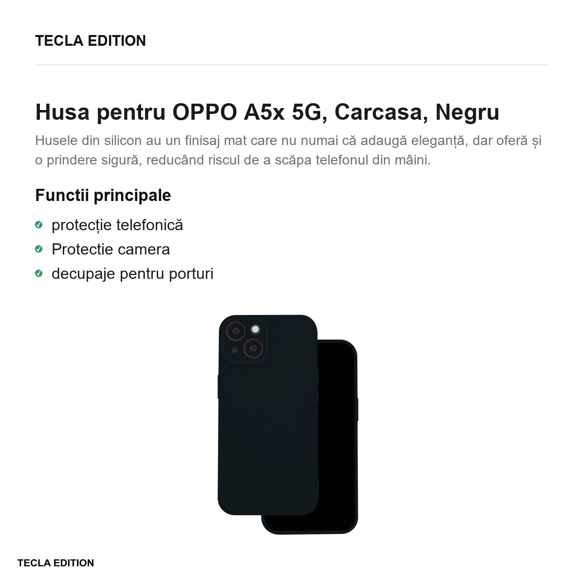 Husa Silicon pentru OPPO A5x 5G, Carcasa, Negru [1]