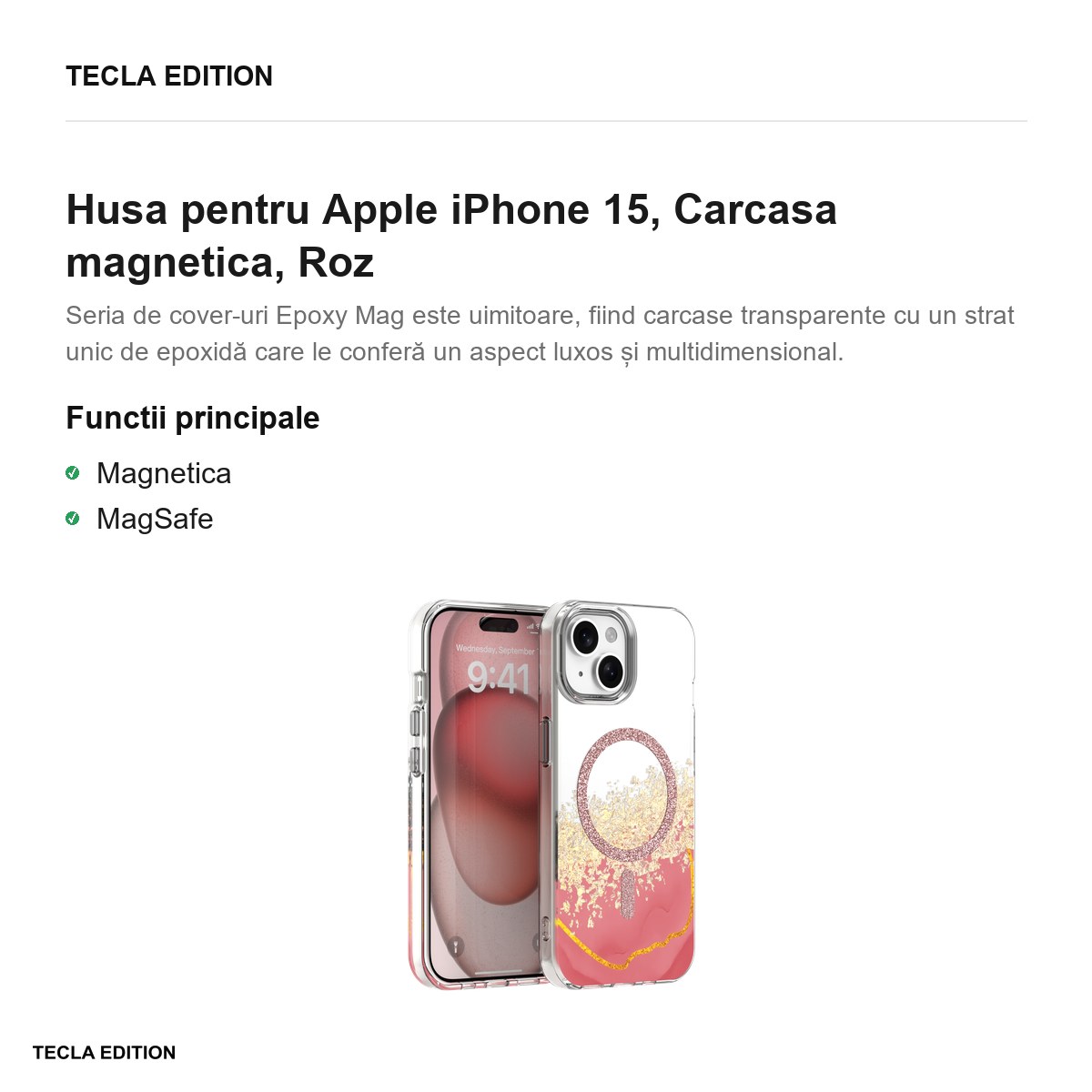 Husa Epoxy Mag pentru Apple iPhone 15, Carcasa magnetica, Roz [1]