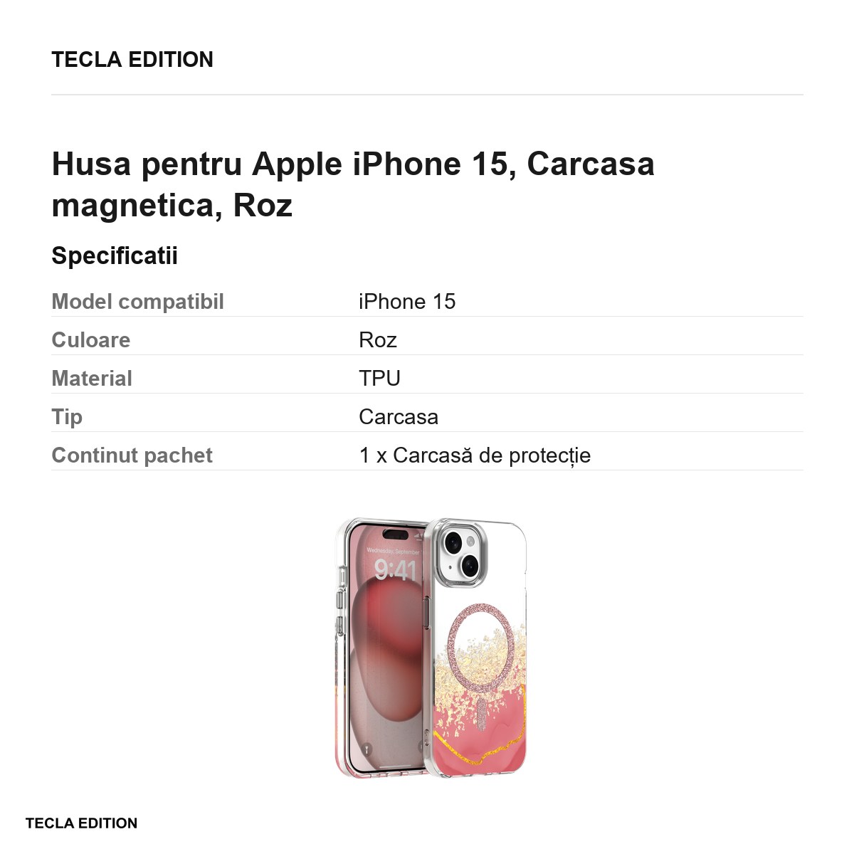 Husa Epoxy Mag pentru Apple iPhone 15, Carcasa magnetica, Roz [2]