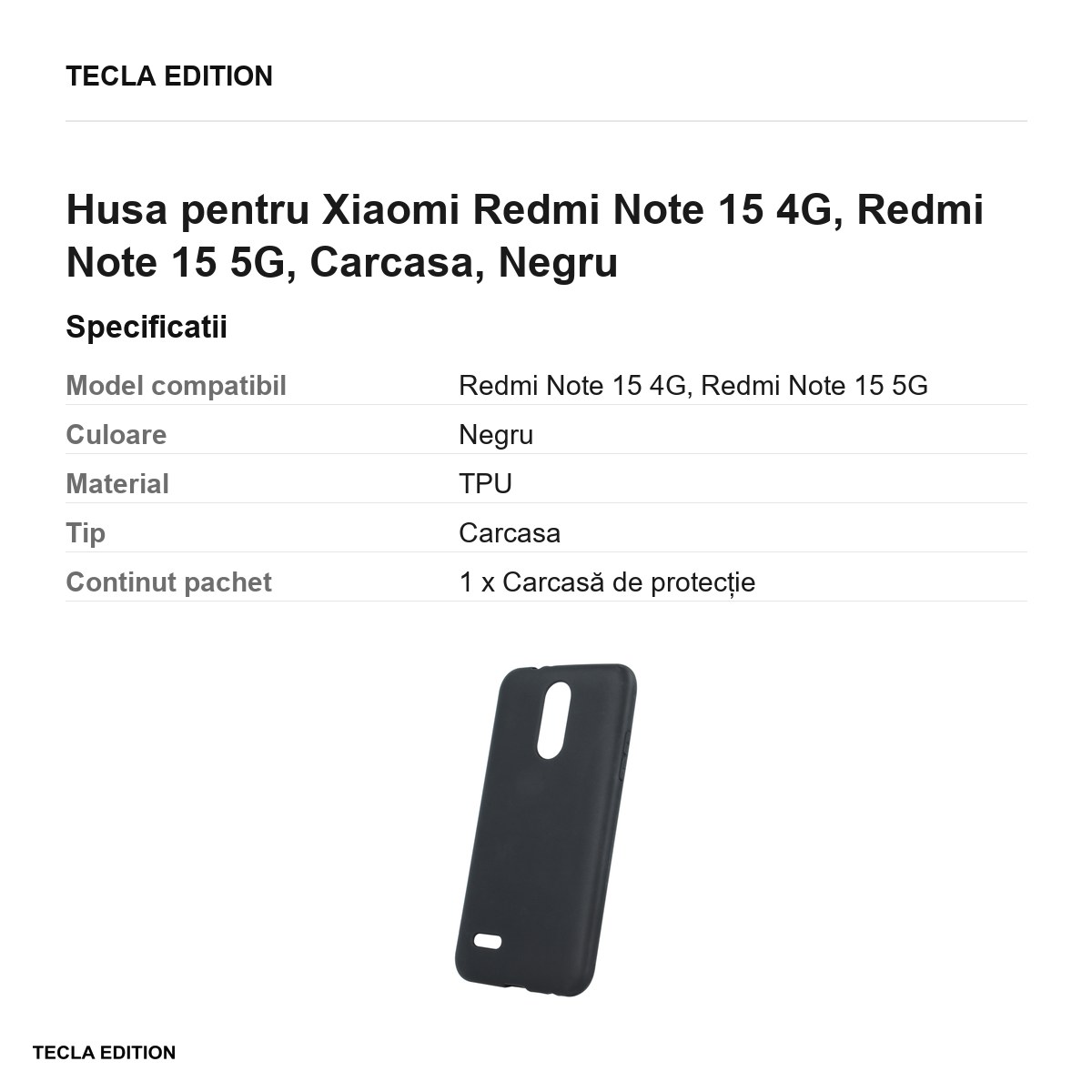 Husa Matt TPU pentru Xiaomi Redmi Note 15 4G, Redmi Note 15 5G, Carcasa, Negru [2]
