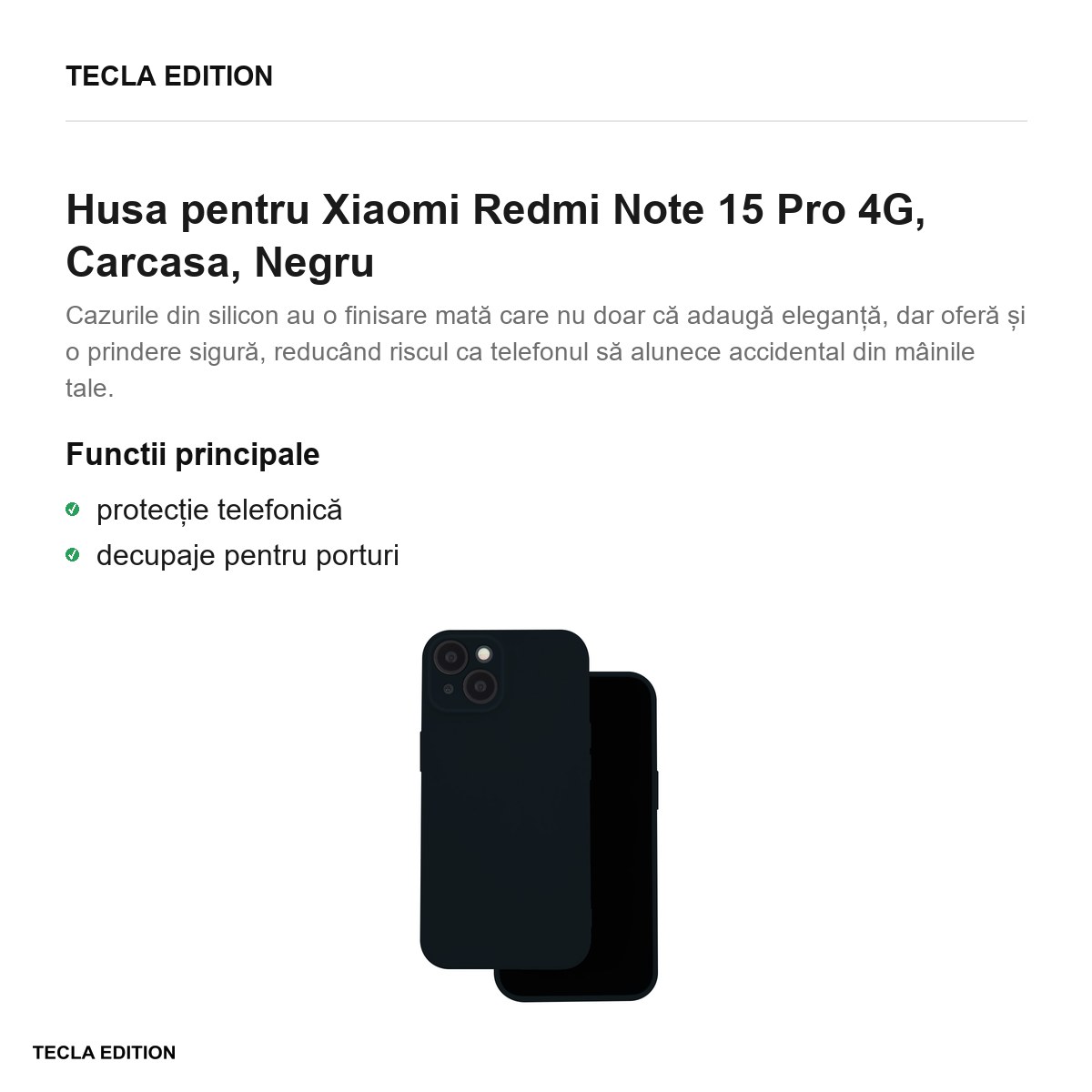 Husa Silicon pentru Xiaomi Redmi Note 15 Pro 4G, Carcasa, Negru [1]