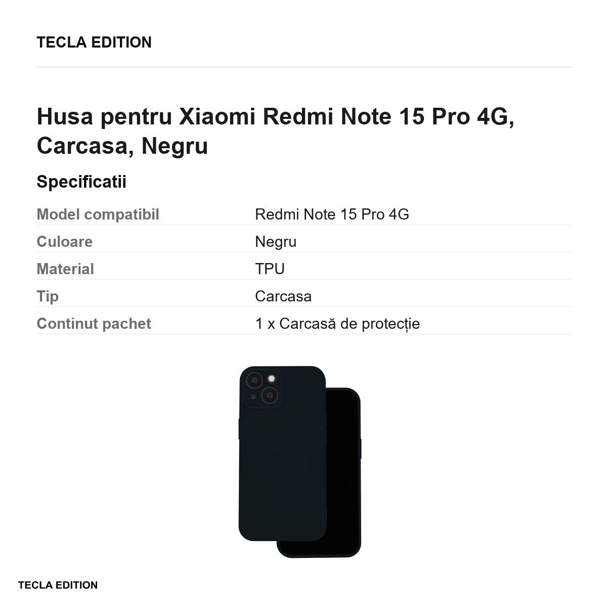 Husa Silicon pentru Xiaomi Redmi Note 15 Pro 4G, Carcasa, Negru [2]