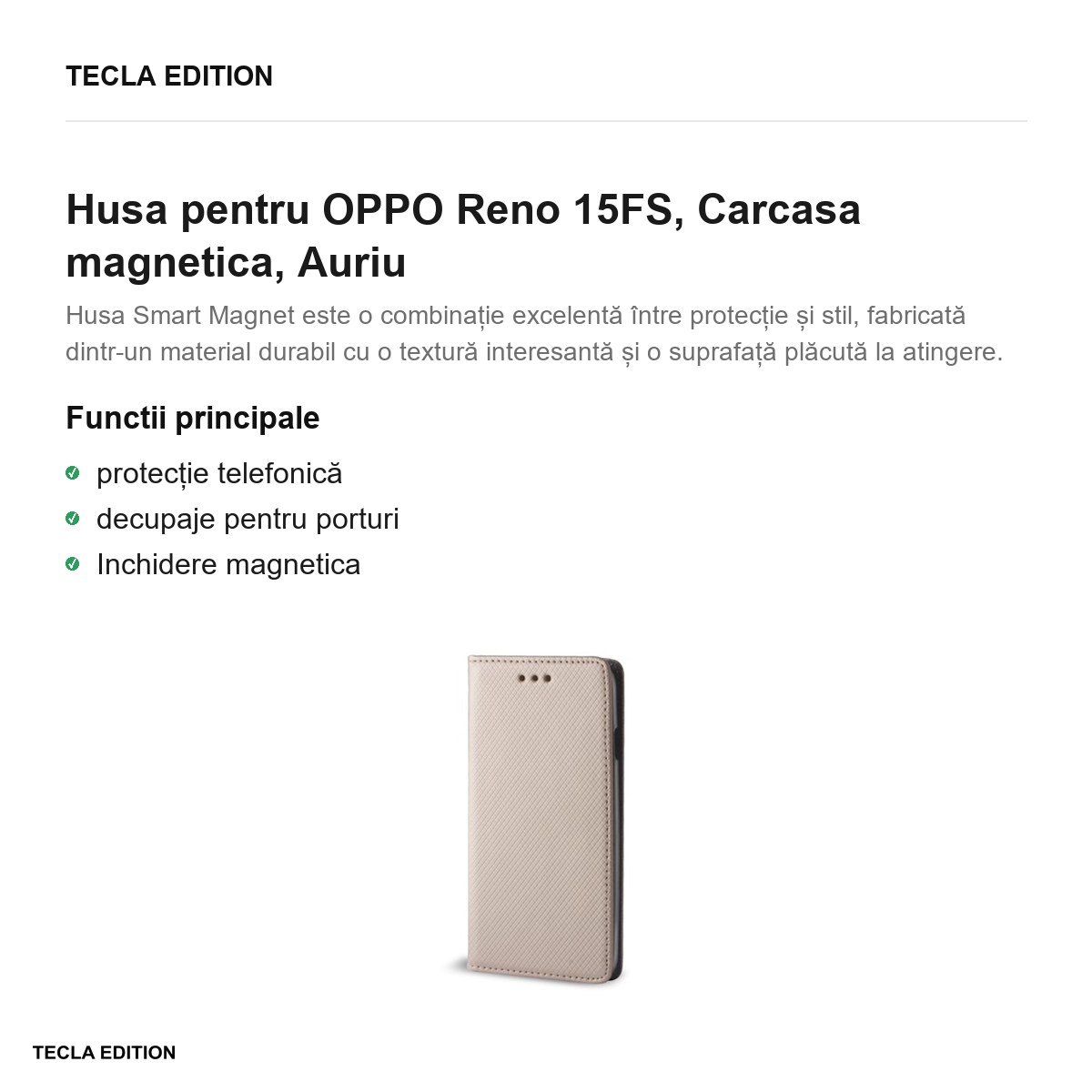 Husa Smart Magnet pentru OPPO Reno 15FS, tip carte cu inchidere magnetica, Auriu [1]