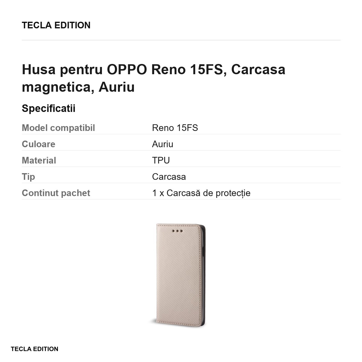 Husa Smart Magnet pentru OPPO Reno 15FS, tip carte cu inchidere magnetica, Auriu [2]