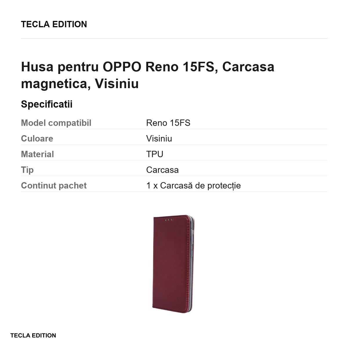 Husa Smart Magnetic pentru OPPO Reno 15FS, tip carte cu inchidere magnetica, Visiniu [2]