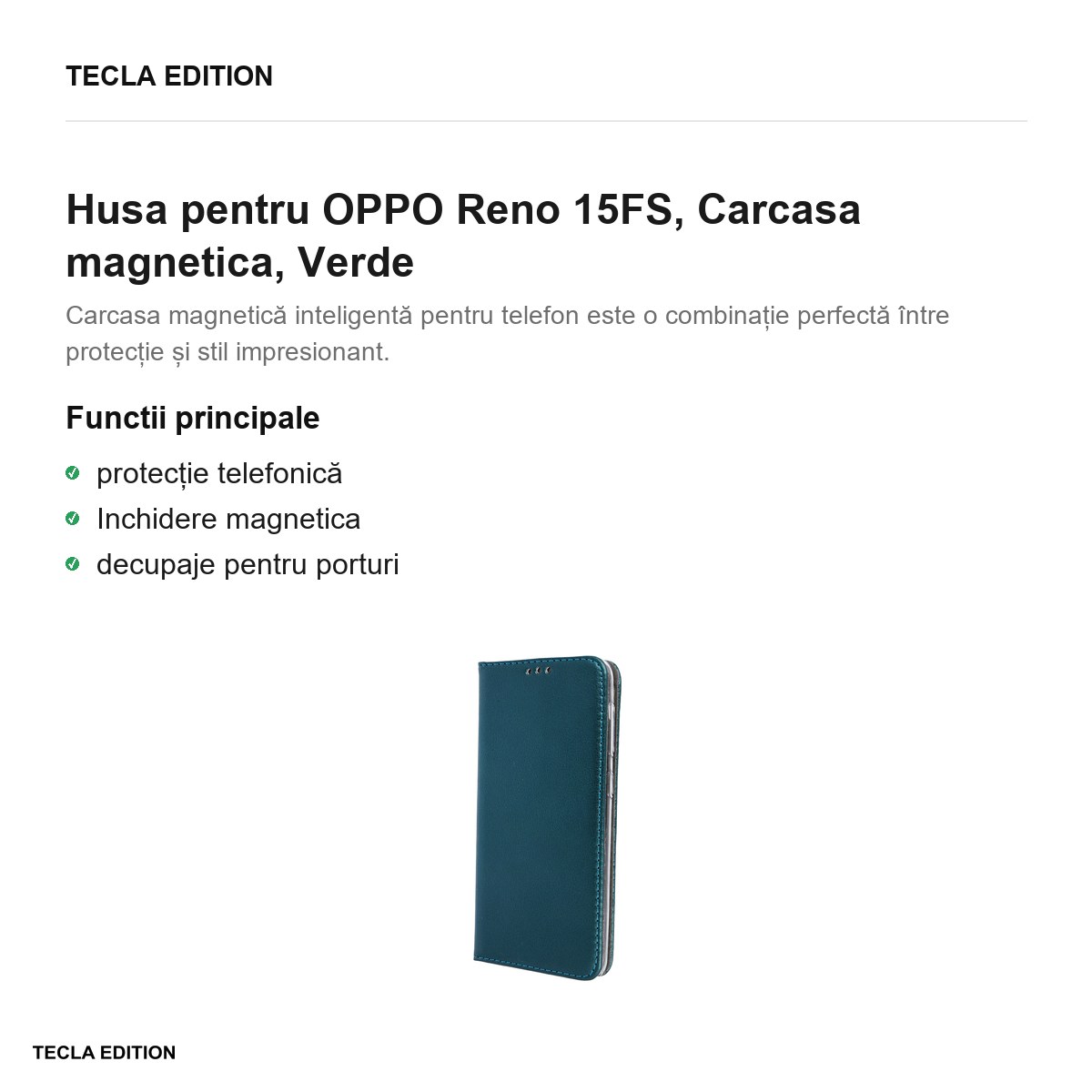 Husa Smart Magnetic pentru OPPO Reno 15FS, tip carte cu inchidere magnetica, Verde [1]