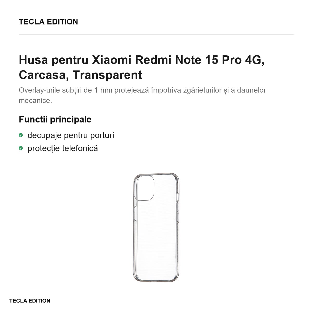 Husa Slim 1 mm pentru Xiaomi Redmi Note 15 Pro 4G, Carcasa, Transparent [1]