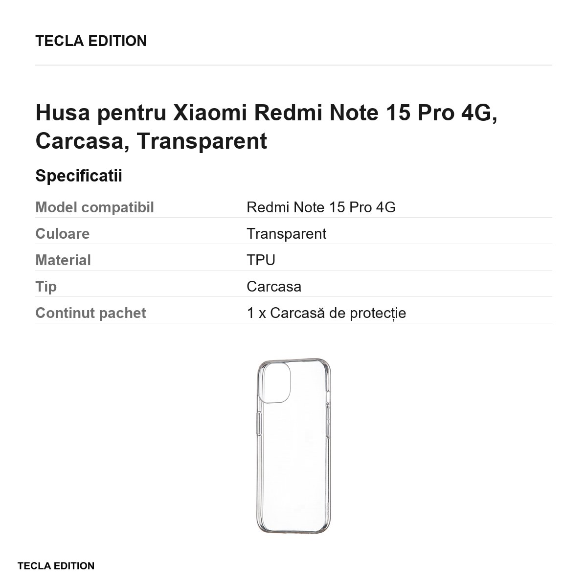 Husa Slim 1 mm pentru Xiaomi Redmi Note 15 Pro 4G, Carcasa, Transparent [2]