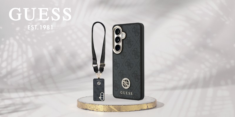 Husa Guess 4g Big Rhinestone Triangle Strap pentru Samsung Galaxy S26 Ultra, Carcasa magnetica, Negru