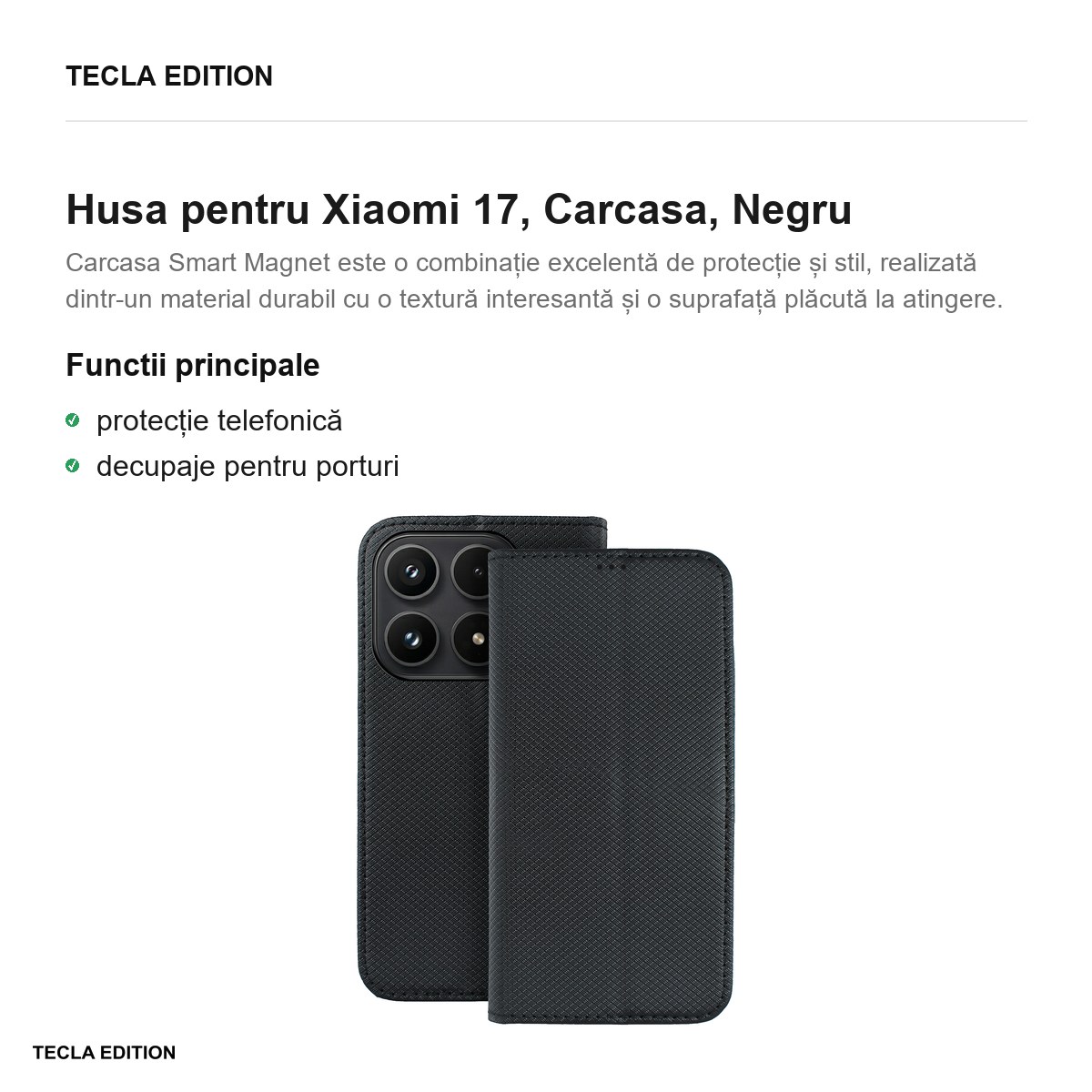 Husa Smart Magnet pentru Xiaomi 17, tip carte, Negru [1]