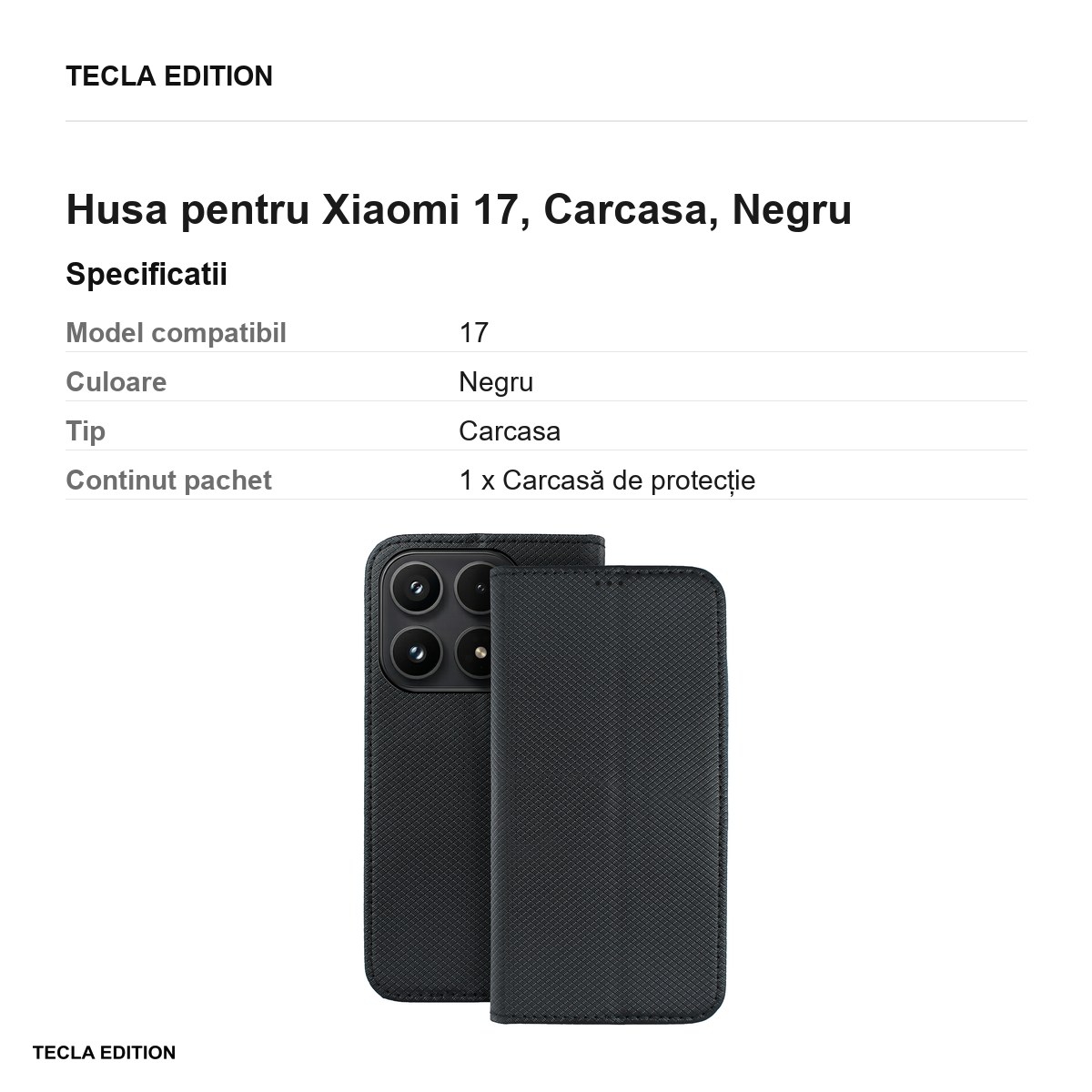 Husa Smart Magnet pentru Xiaomi 17, tip carte, Negru [2]