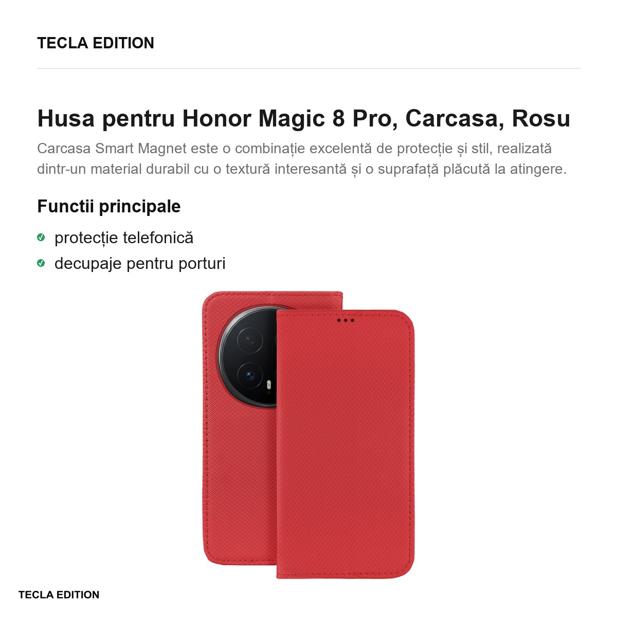 Husa Smart Magnet pentru Honor Magic 8 Pro, tip carte, Rosu [1]