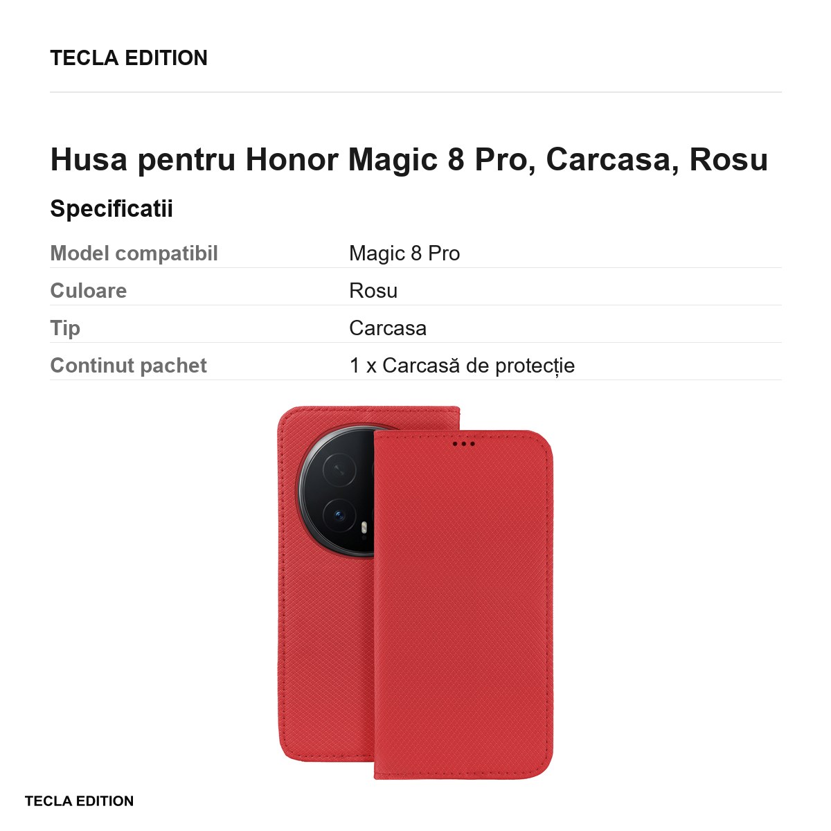 Husa Smart Magnet pentru Honor Magic 8 Pro, tip carte, Rosu [2]