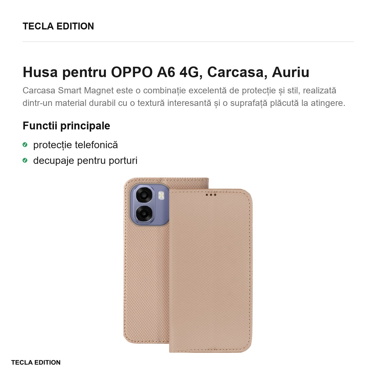 Husa Smart Magnet pentru OPPO A6 4G, tip carte, Auriu [1]