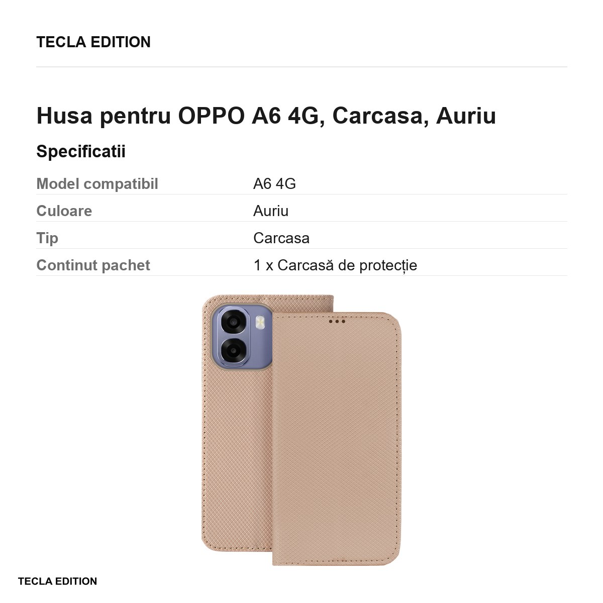 Husa Smart Magnet pentru OPPO A6 4G, tip carte, Auriu [2]