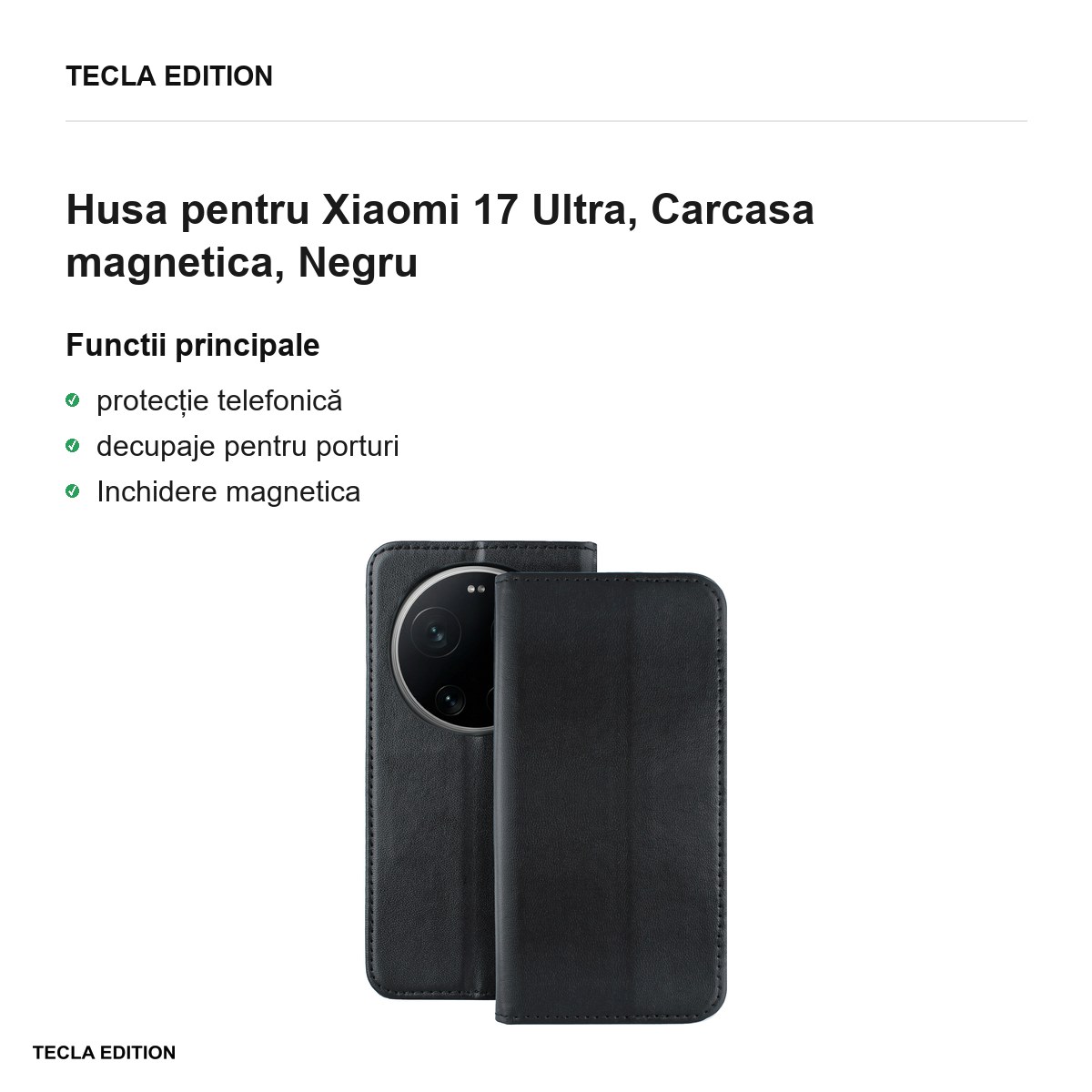 Husa Smart Magnetic pentru Xiaomi 17 Ultra, tip carte cu inchidere magnetica, Negru [1]
