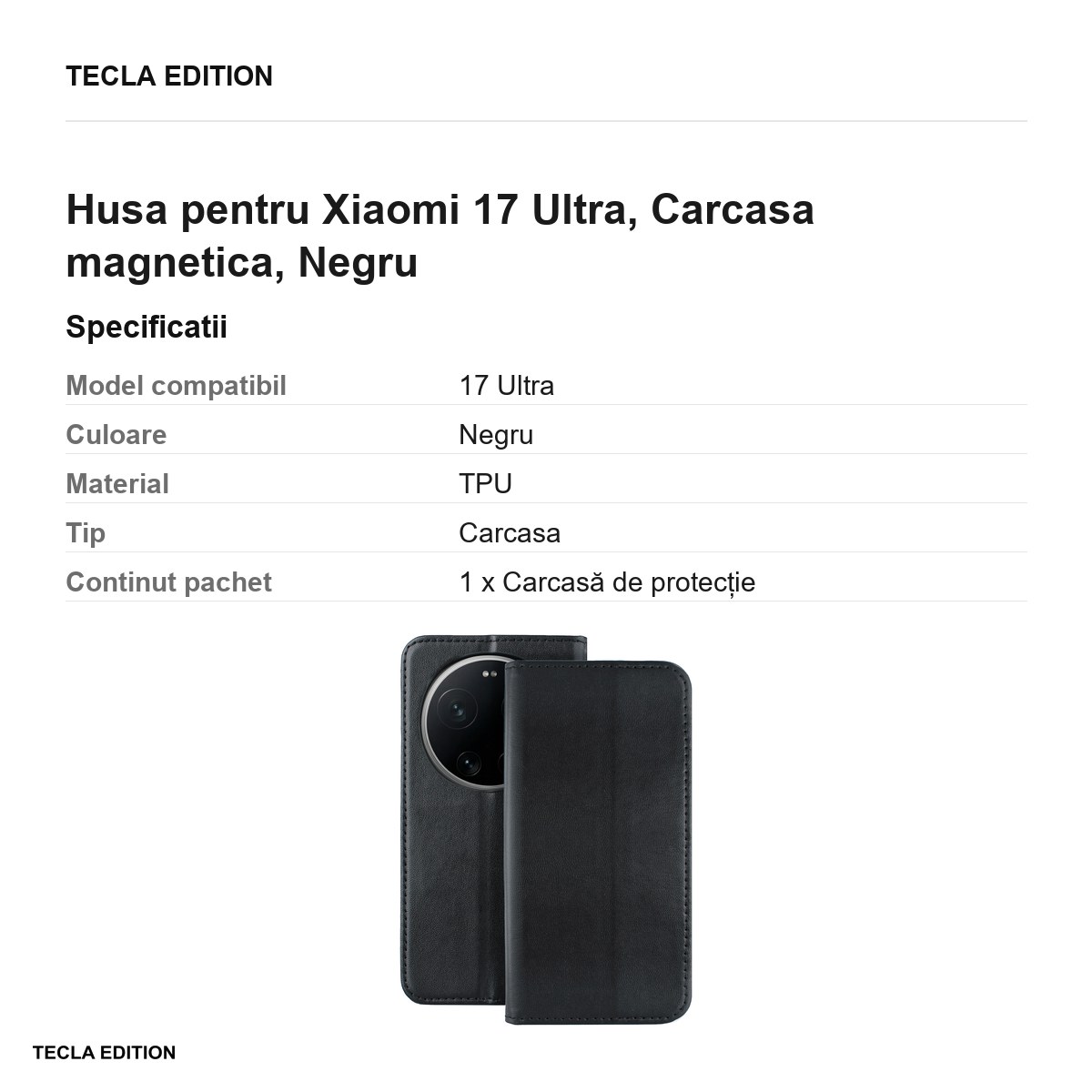 Husa Smart Magnetic pentru Xiaomi 17 Ultra, tip carte cu inchidere magnetica, Negru [2]
