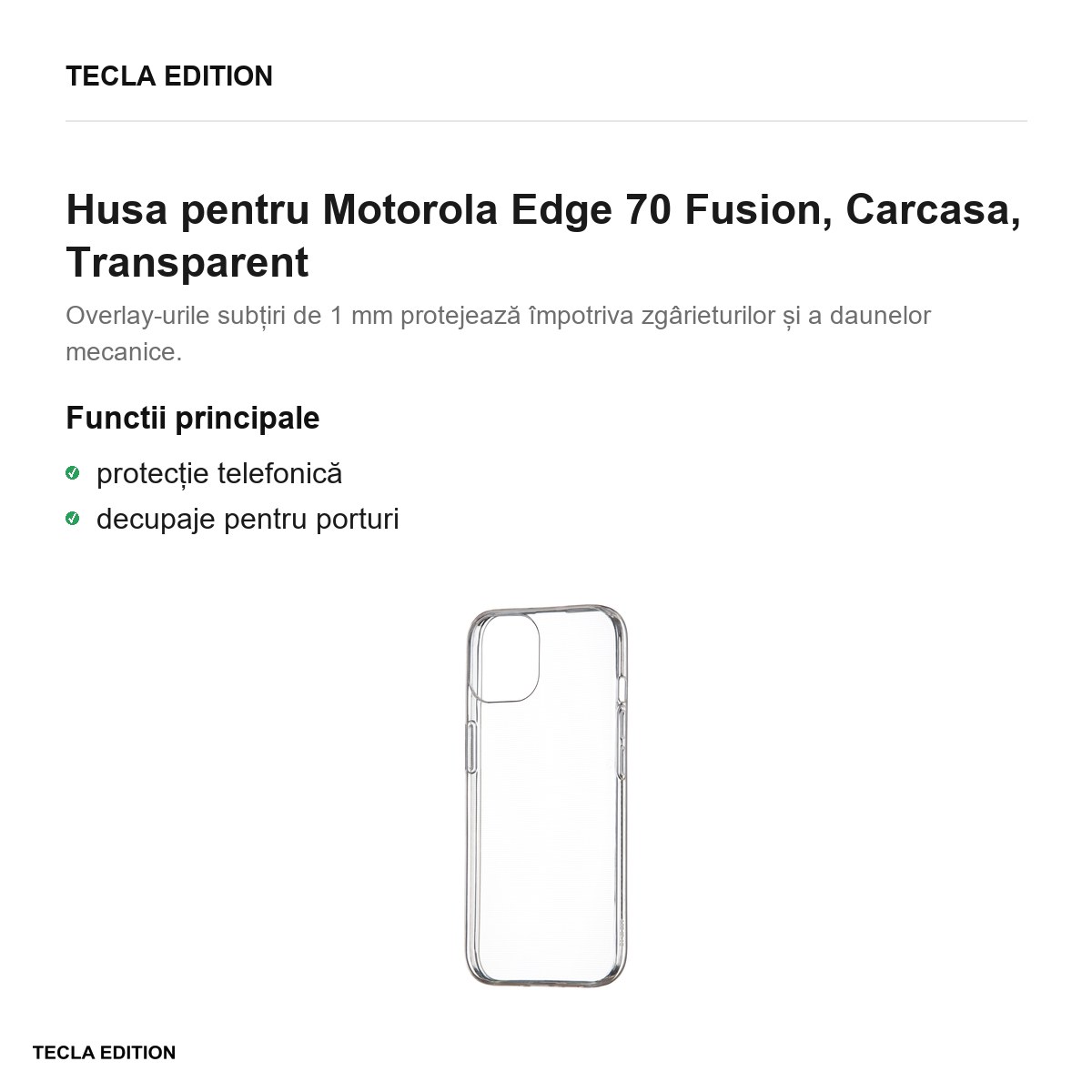 Husa Slim 1 mm Fusion pentru Motorola Edge 70 Fusion, Carcasa, Transparent [1]