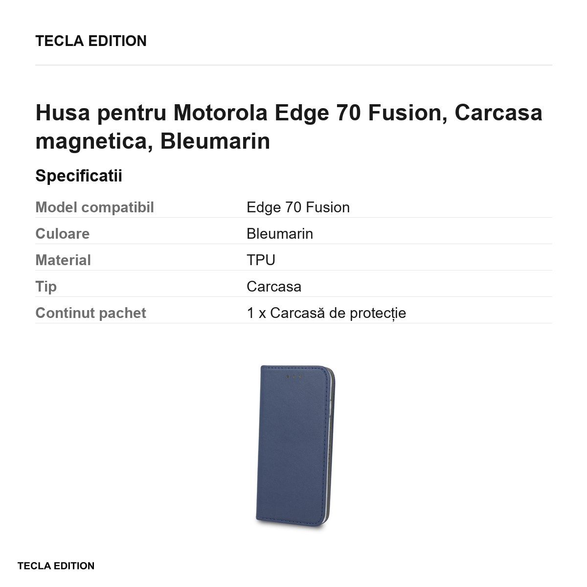 Husa Smart Magnetic Fusion pentru Motorola Edge 70 Fusion, tip carte cu inchidere magnetica, Bleumarin [2]