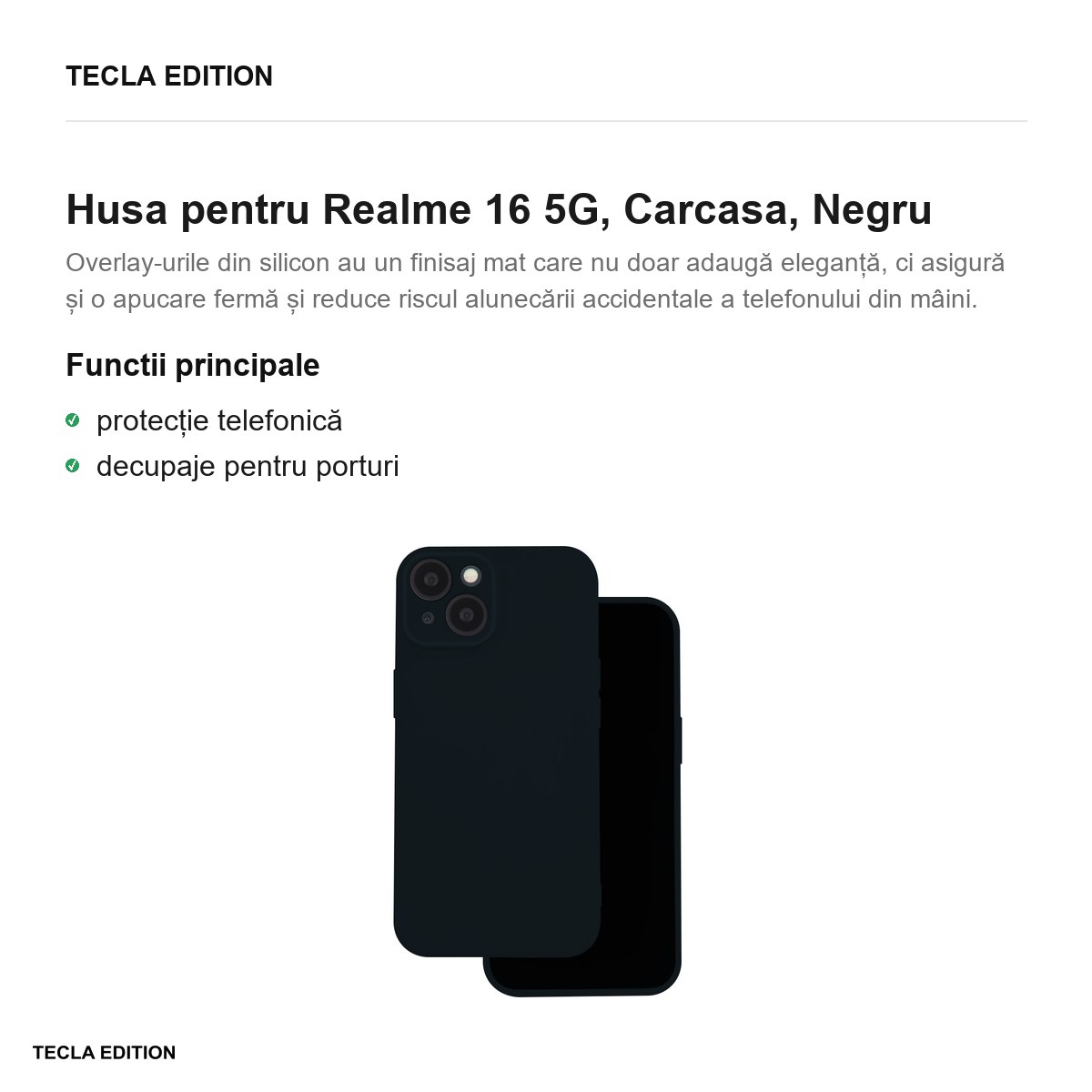 Husa Silicon pentru Realme 16 5G, Carcasa, Negru [1]