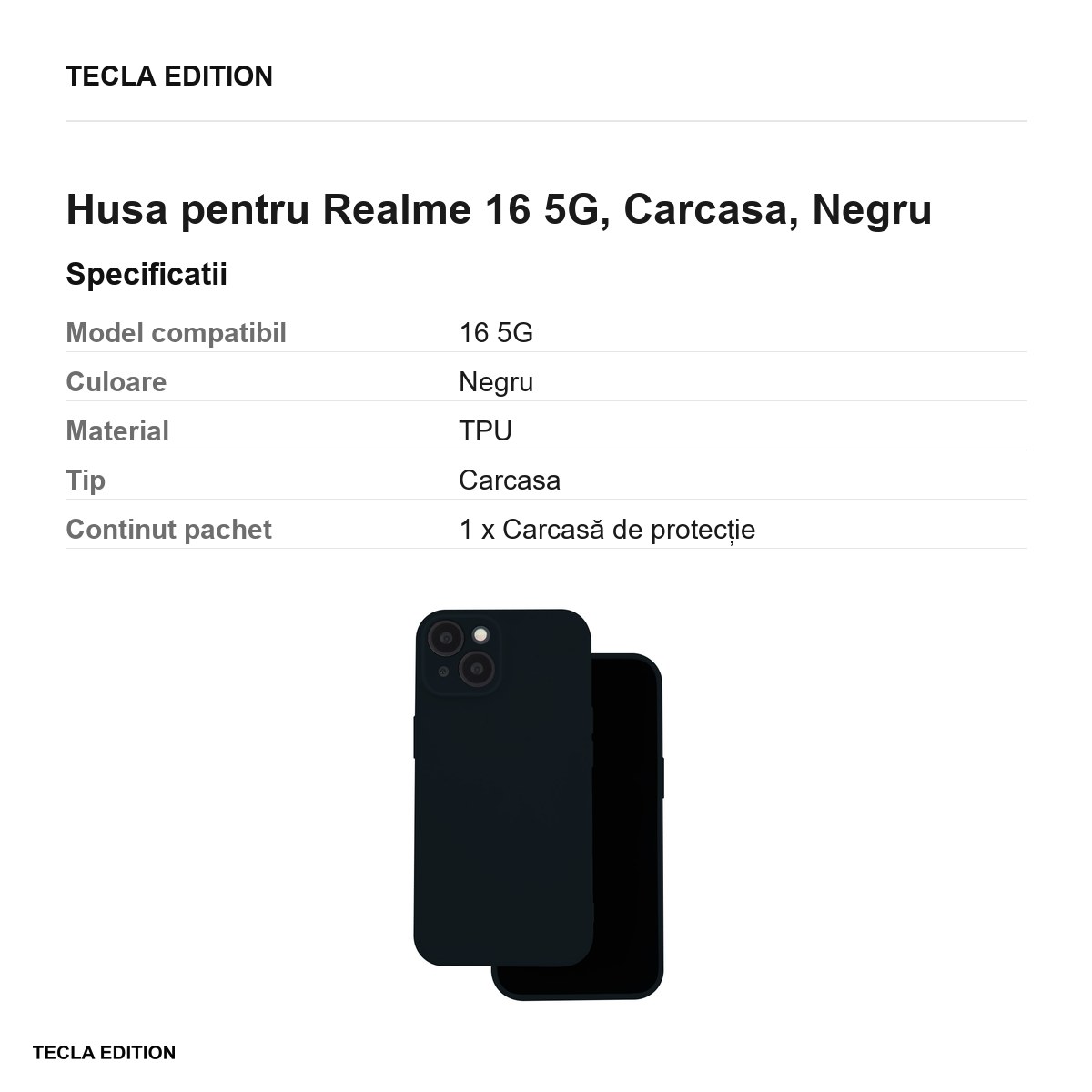 Husa Silicon pentru Realme 16 5G, Carcasa, Negru [2]