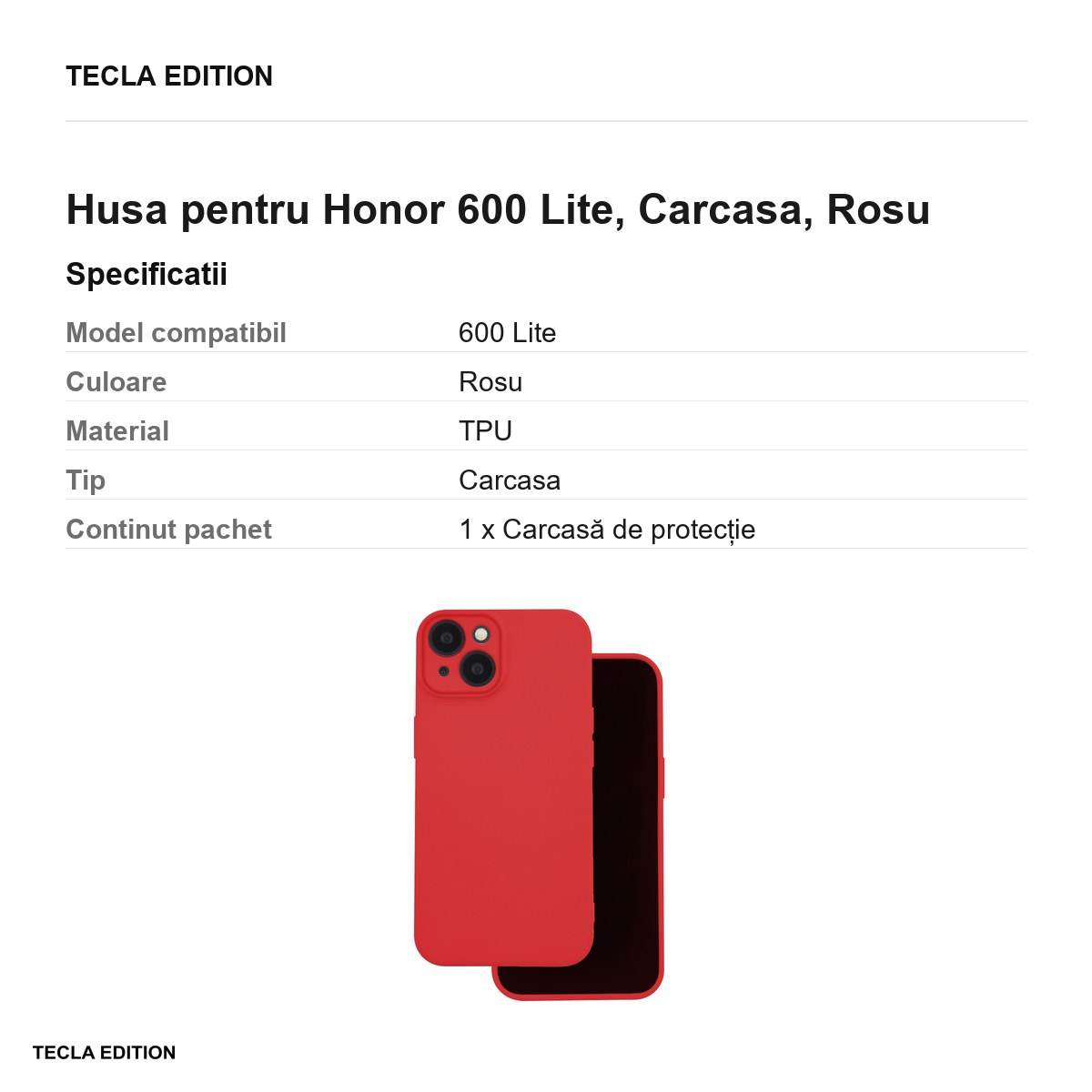 Husa Silicon pentru Honor 600 Lite, Carcasa, Rosu [2]