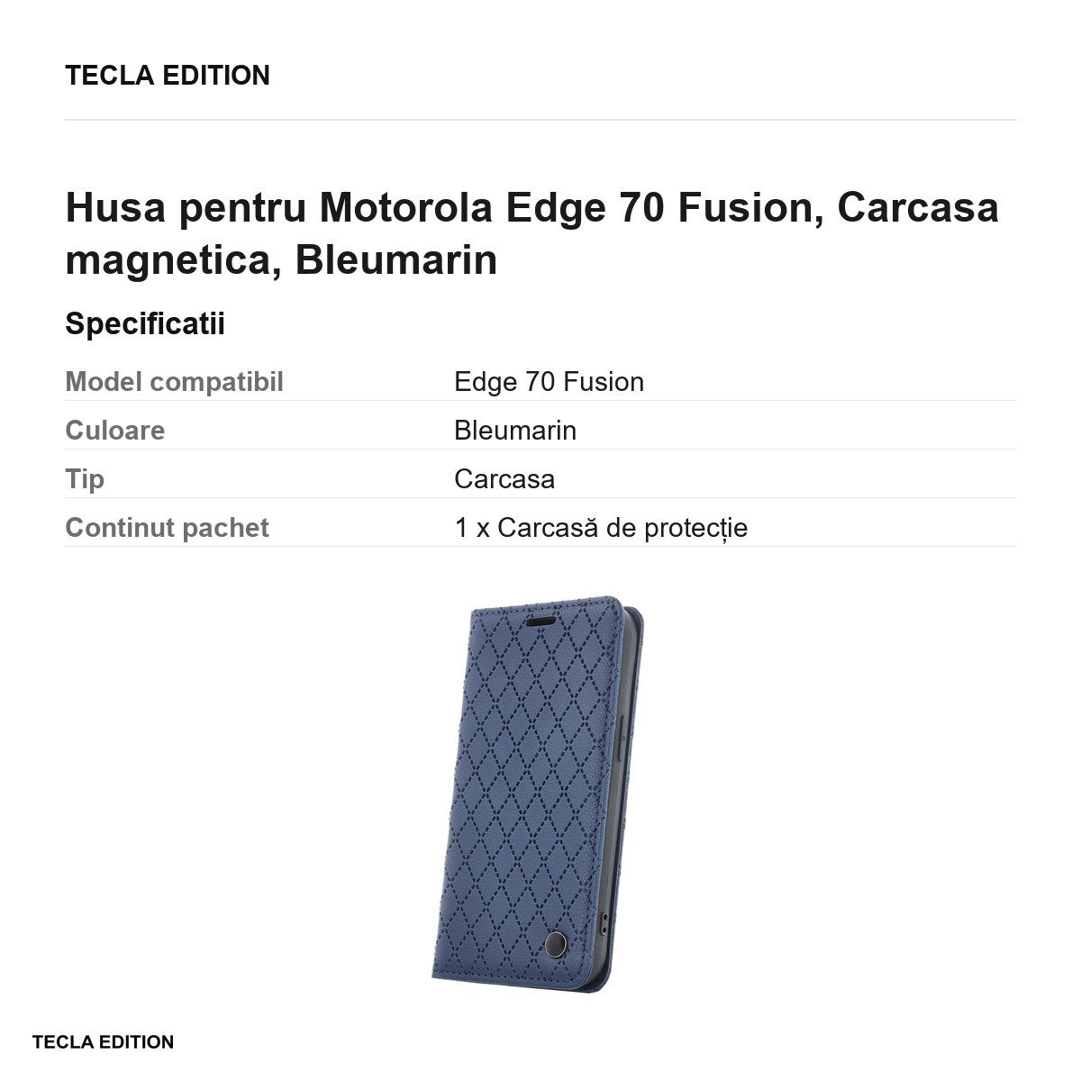 Husa Smart Caro Fusion pentru Motorola Edge 70 Fusion, tip carte cu inchidere magnetica, Bleumarin [2]