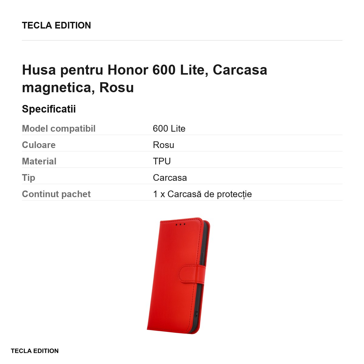 Husa Smart Classic pentru Honor 600 Lite, tip carte cu inchidere magnetica, Rosu [2]