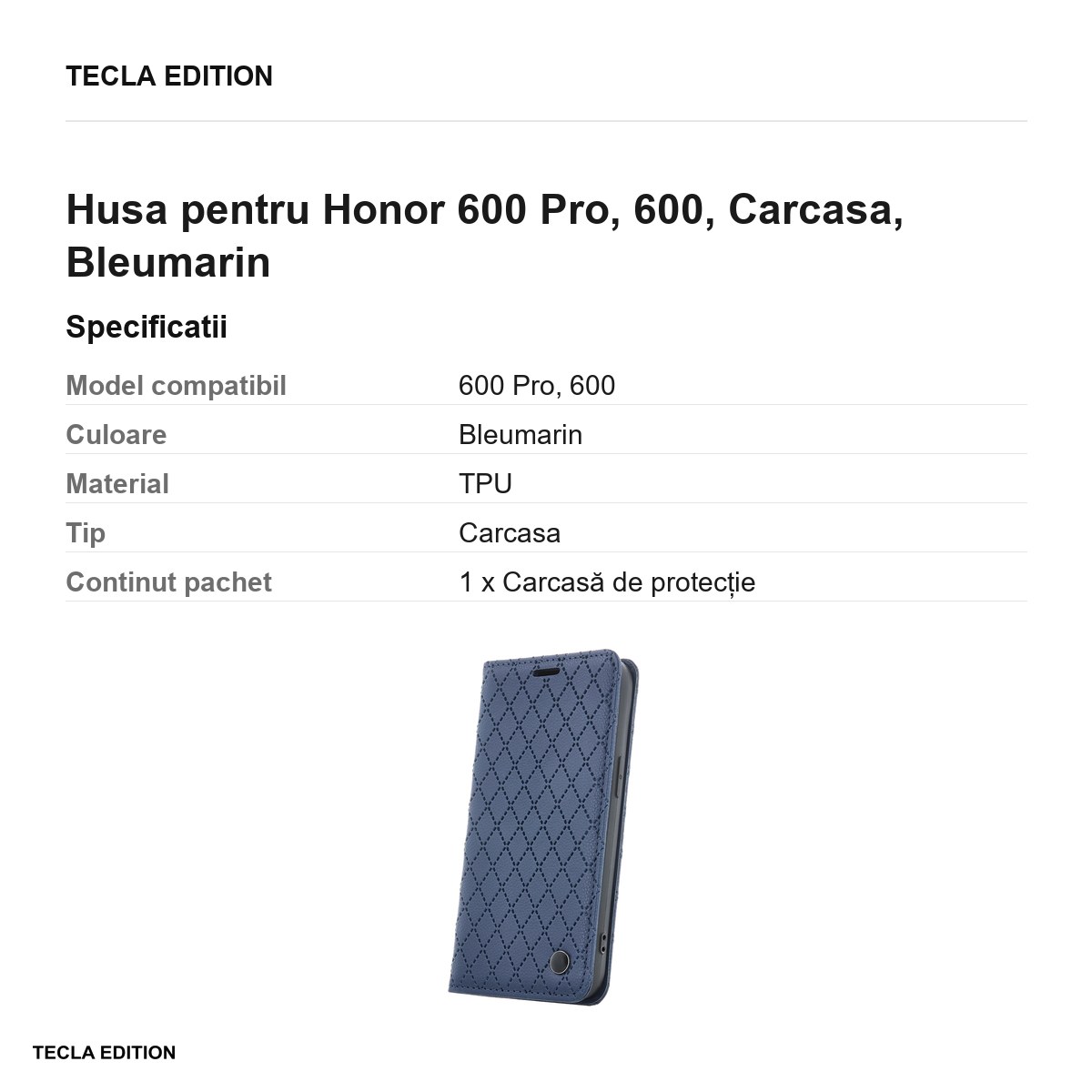 Husa Smart Caro pentru Honor 600 Pro, 600, tip carte, Bleumarin [2]