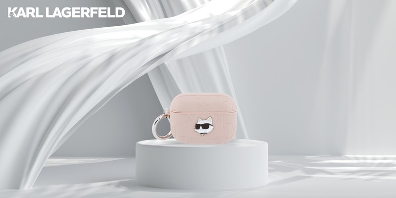 Husa casti Karl Lagerfeld Monogram Choupette Head pentru AirPods Pro 3, Roz