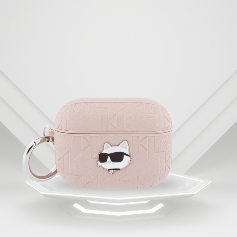 Husa casti Karl Lagerfeld Monogram Choupette Head pentru AirPods Pro 3, Roz