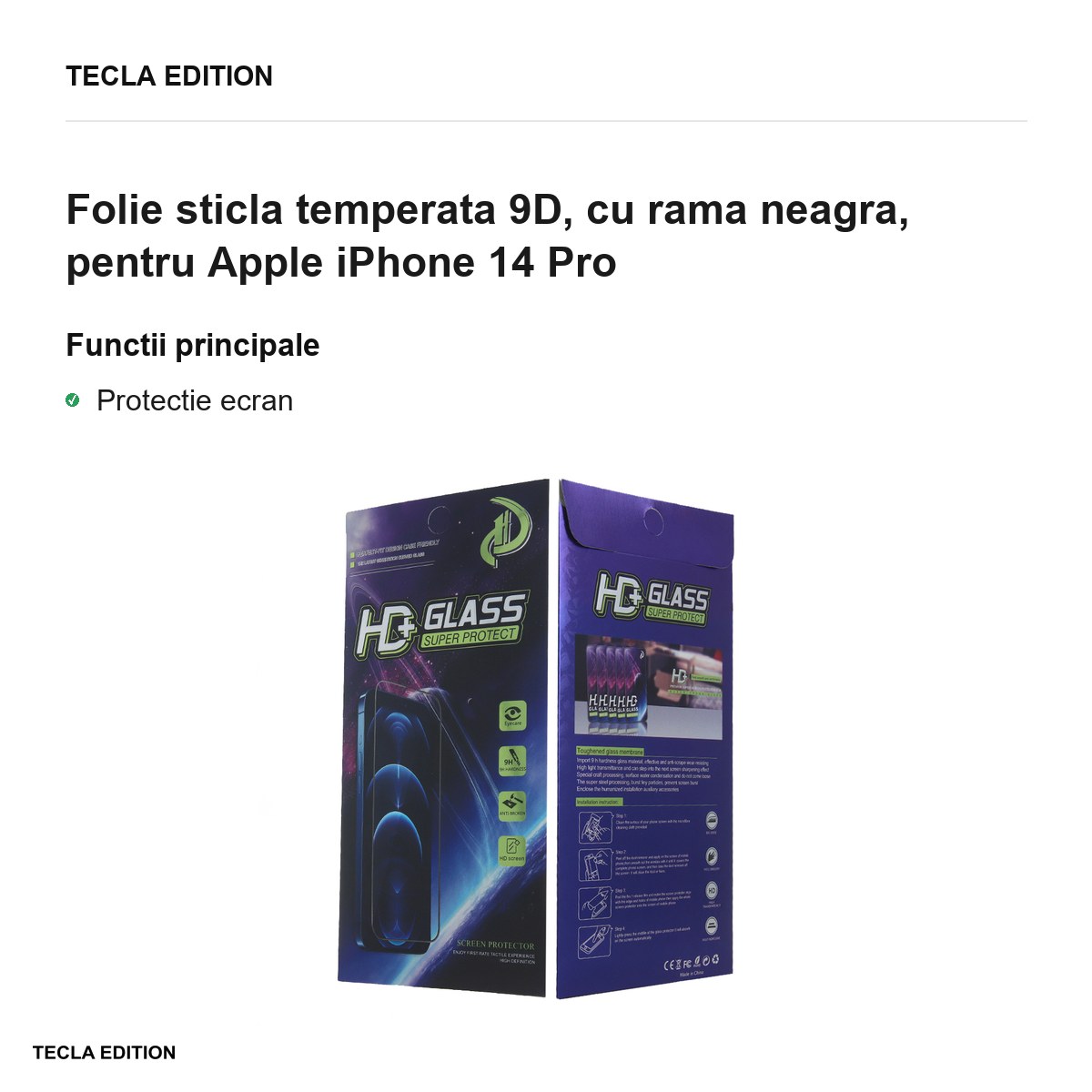 Folie sticla temperata 9D, cu rama neagra, pentru Apple iPhone 14 Pro [1]