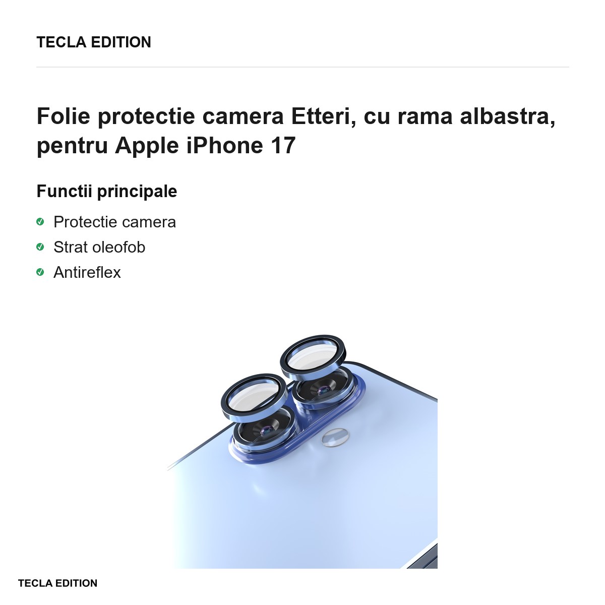 Folie protectie camera Etteri, cu rama albastra, pentru Apple iPhone 17 [1]