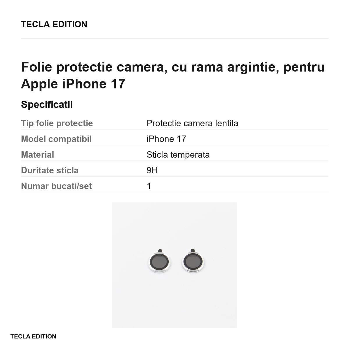 Folie protectie camera, cu rama argintie, pentru Apple iPhone 17 [2]