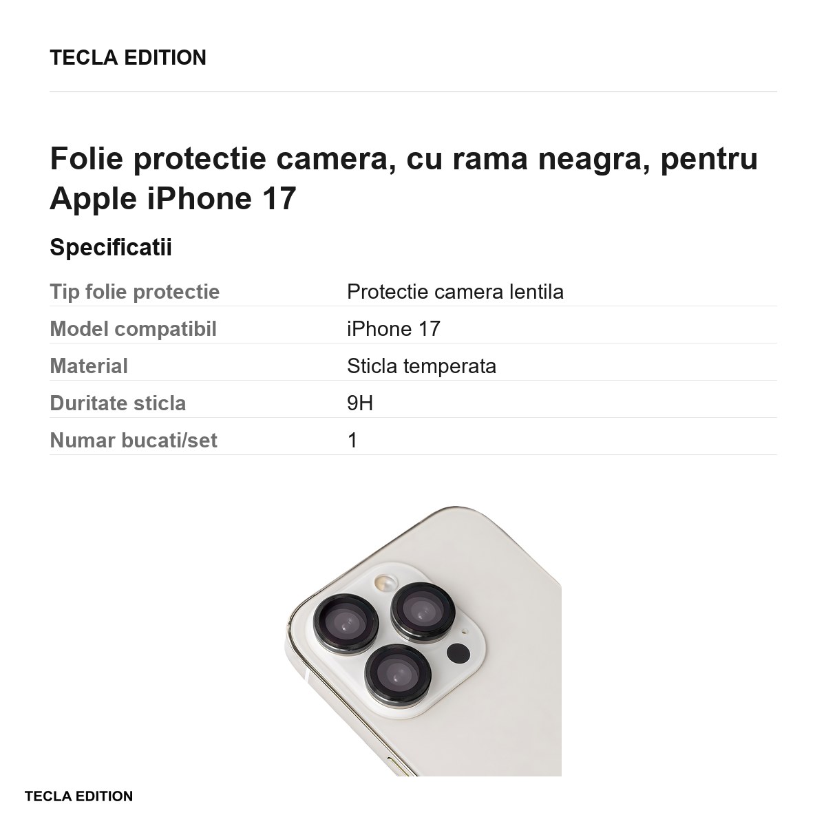 Folie protectie camera, cu rama neagra, pentru Apple iPhone 17 [2]