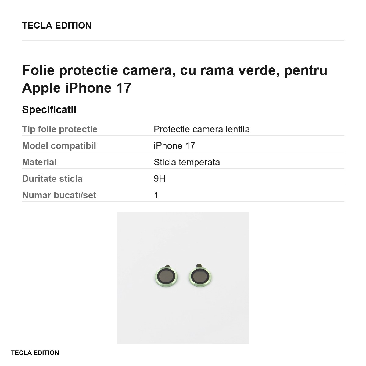 Folie protectie camera, cu rama verde, pentru Apple iPhone 17 [2]