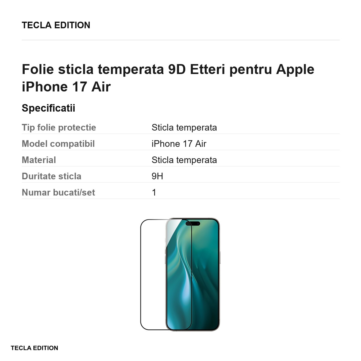 Folie sticla temperata 9D Etteri pentru Apple iPhone 17 Air [2]