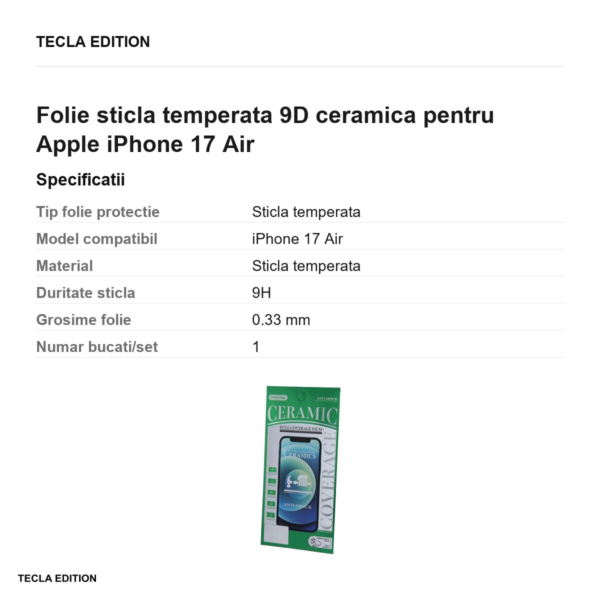 Folie sticla temperata 9D ceramica pentru Apple iPhone 17 Air [2]