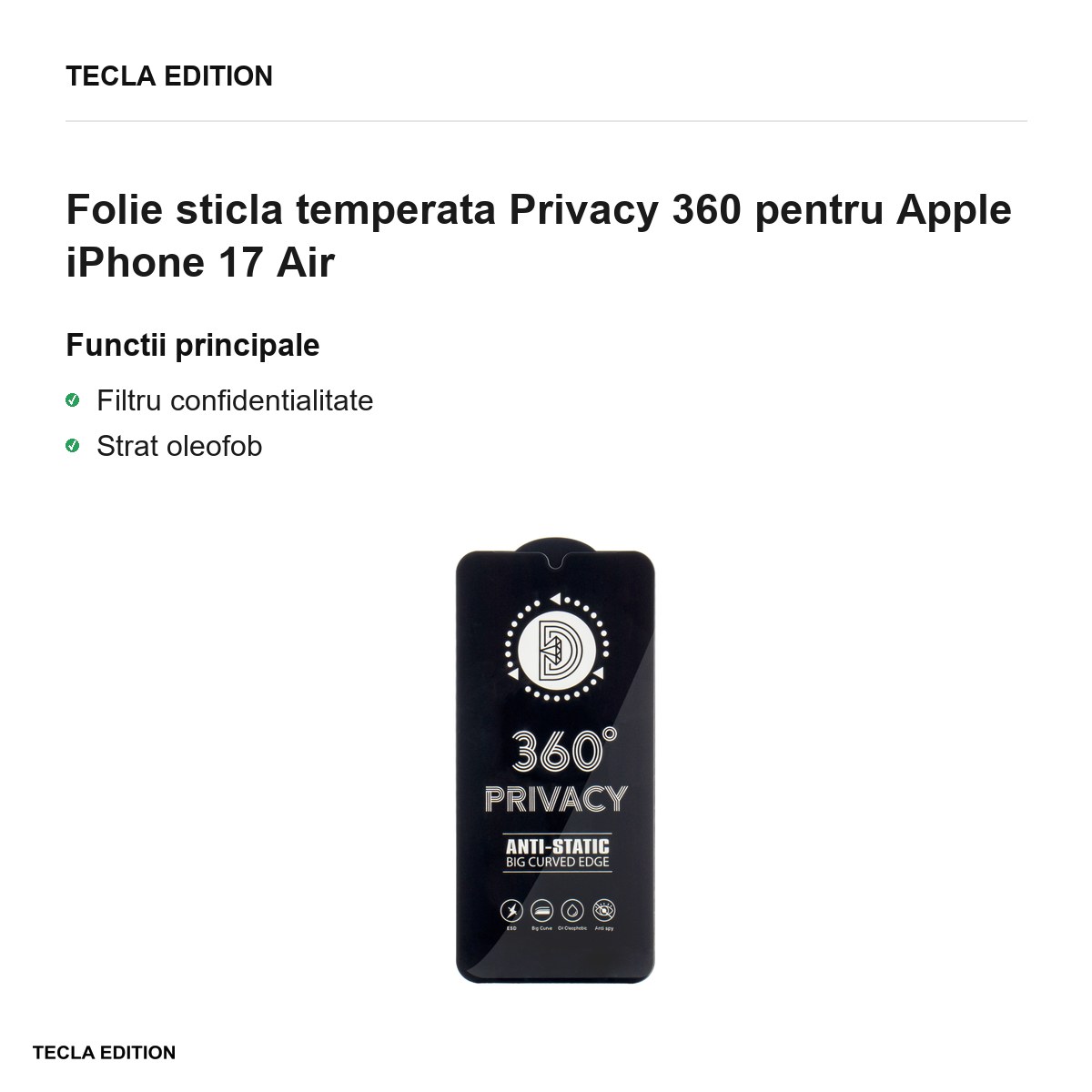 Folie sticla temperata Privacy 360 pentru Apple iPhone 17 Air [1]
