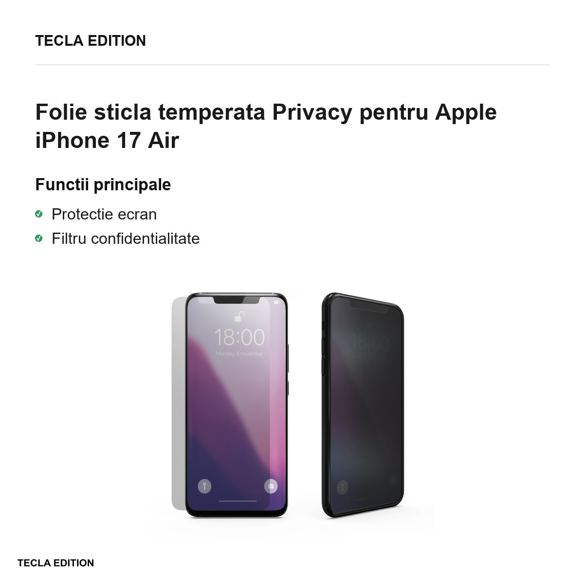 Folie sticla temperata Privacy pentru Apple iPhone 17 Air [1]