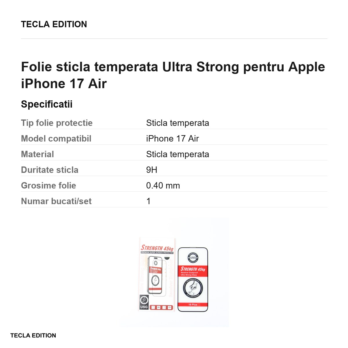 Folie sticla temperata Ultra Strong pentru Apple iPhone 17 Air [2]