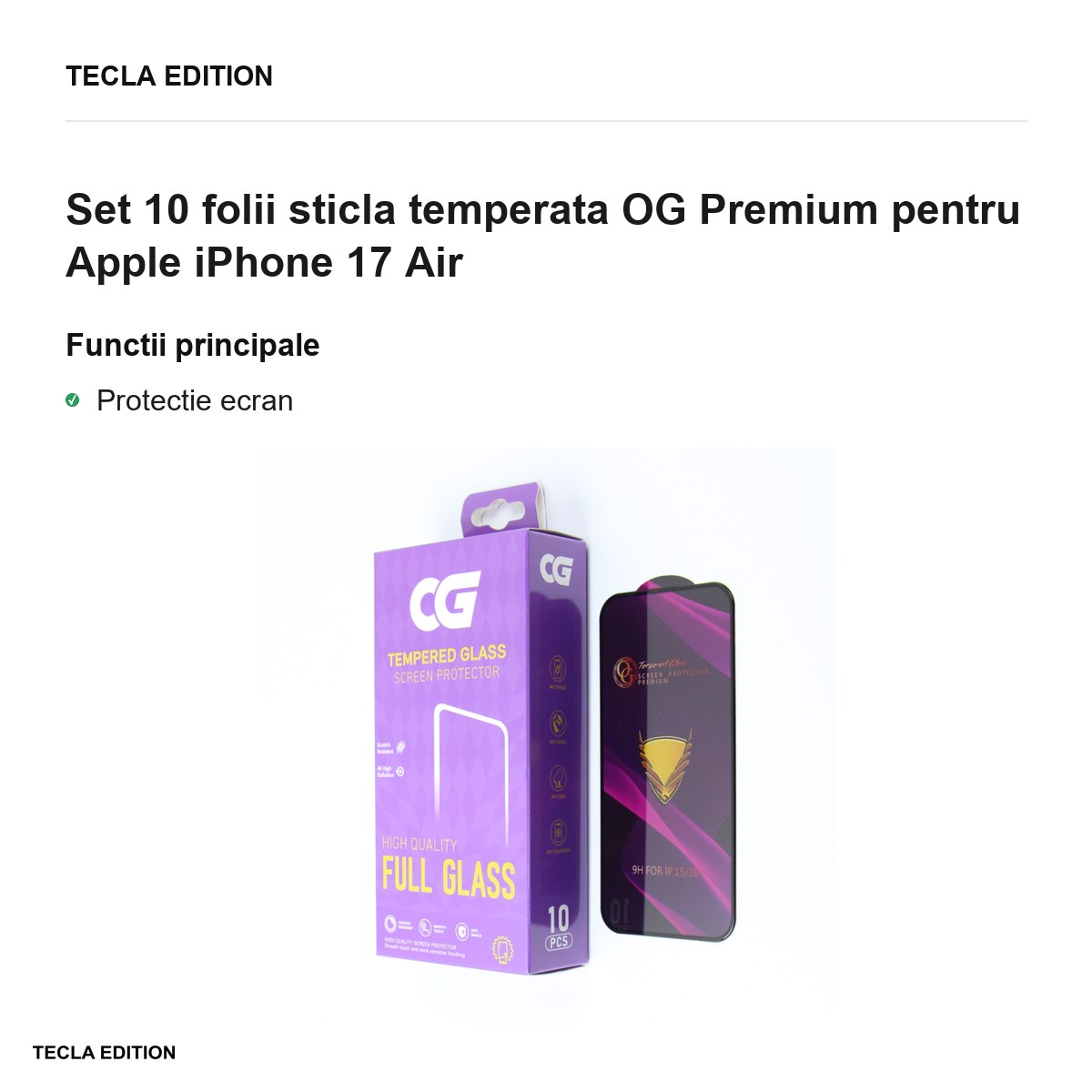 Set 10 folii sticla temperata OG Premium pentru Apple iPhone 17 Air [1]